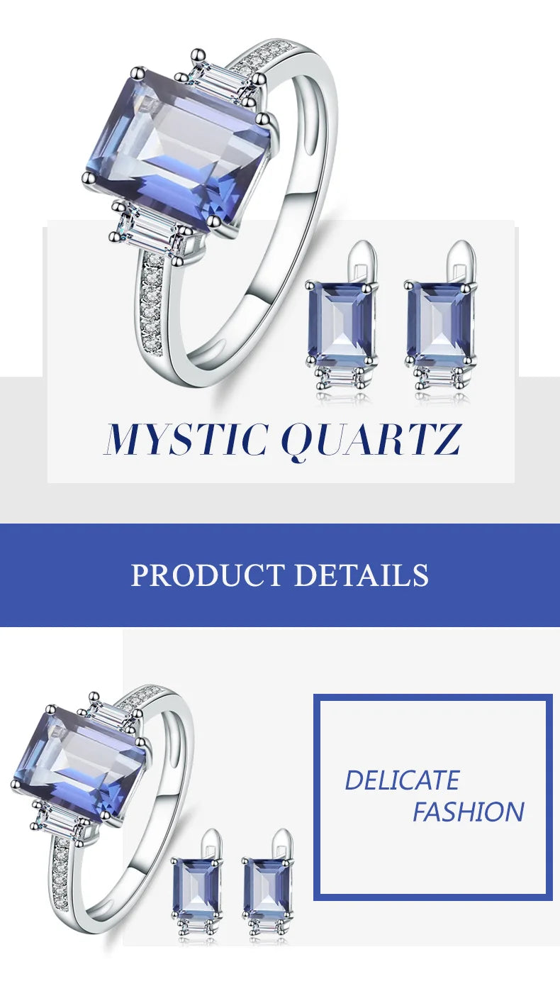 GEM'S BALLET Natural Iolite Blue Mystic Quartz Gemstone Earrings Ring Set Pure 925 Sterling Silver Fine Jewelry Sets For Women