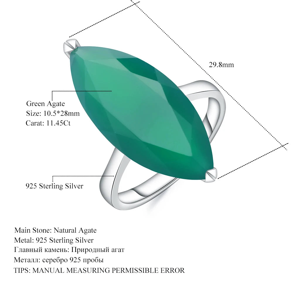 Marquise Shape Natural Green Agate Gemstone Ring 925 Sterling Silver