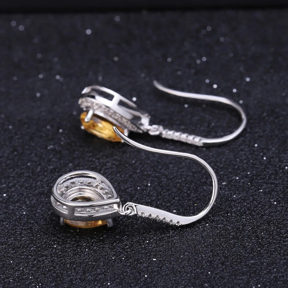 GEM'S BALLET 925 Sterling Silver Gemstone Water Drop Brincos 2.17Ct Natural Citrine Drop Earrings for Women Wedding Fine Jewelry