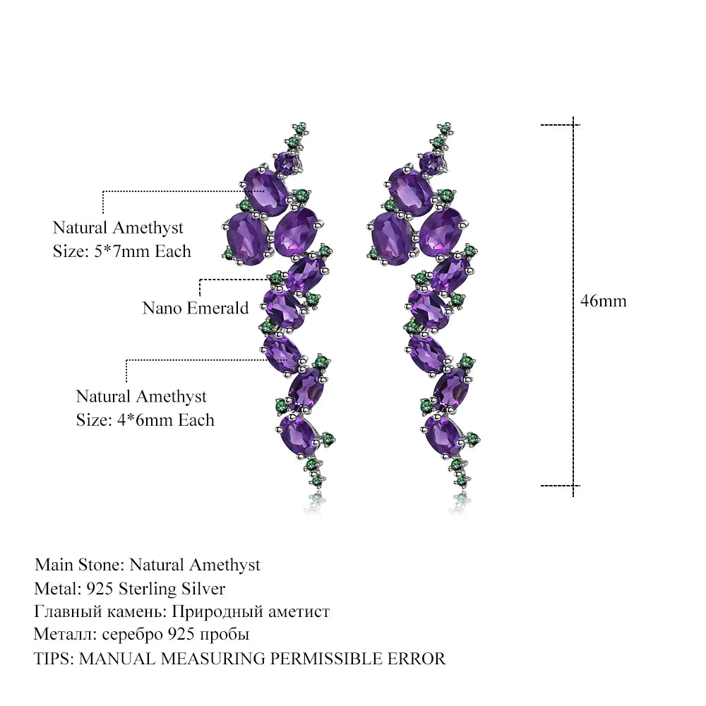 GEM'S BALLET 925 Sterling Silver 9.78Ct Natural Amethyst Clip Earrings – A Bold Vintage Statement