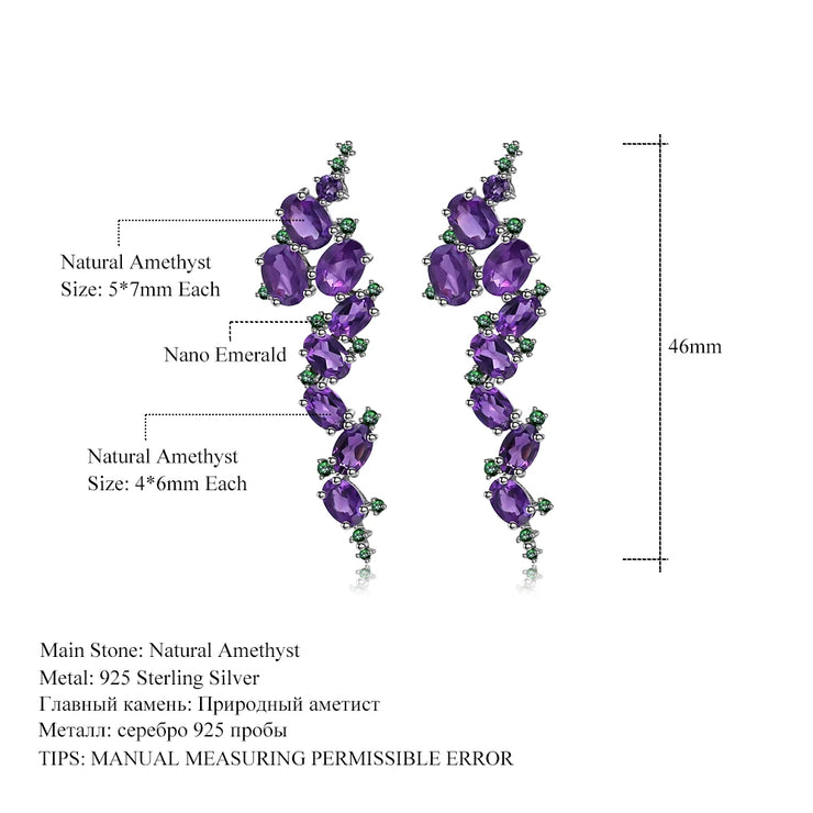 GEM'S BALLET 925 Sterling Silver 9.78Ct Natural Amethyst Clip Earrings – A Bold Vintage Statement