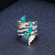 GEM'S BALLET 100% 925 Sterling Silver Natural Green Agate Earrings Ring Set Vintage Gemstone Fine Jewelry For Women Party
