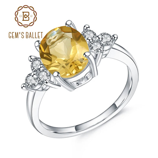 GEM'S BALLET 2.60Ct Natural Citrine Ring – Classic Elegance in Sterling Silver