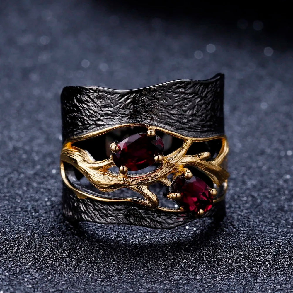 GEM'S BALLET Handmade Rhodolite Garnet Branch Ring