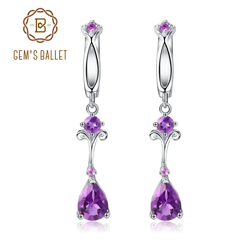 Gem's Ballet 2.87Ct Natural Purple Amethyst Drop Earring 925 Sterling Silver Flower Vintage Earrings For Women Fine Jewelry