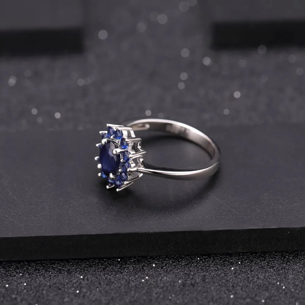 Natural Blue Sapphire 925 Silver Ring Gold