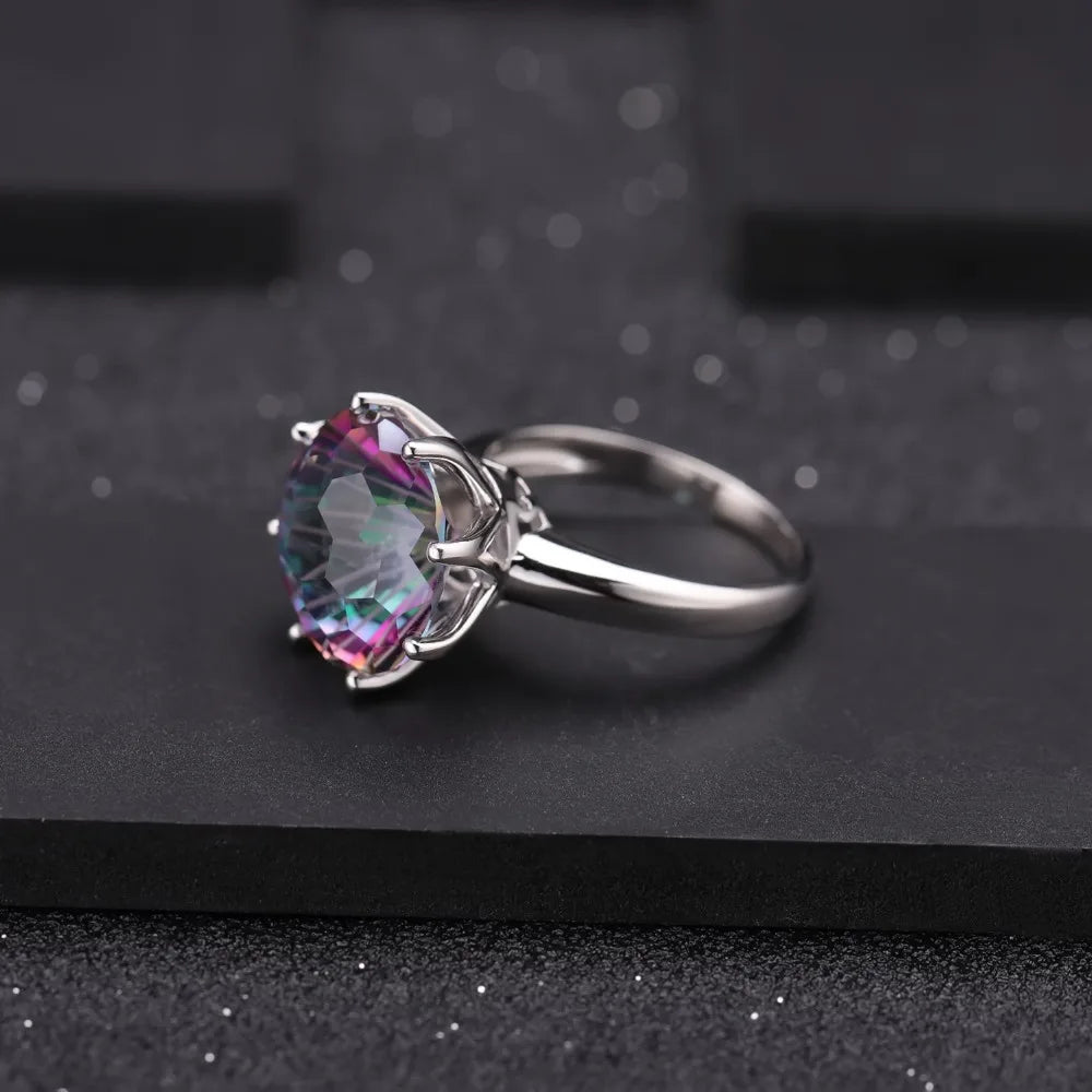 GEM'S BALLET Classic Natural Rainbow Mystic Quartz Ring 925 Sterling Silver For Women Wedding Engagement Rings Fine Jewelry