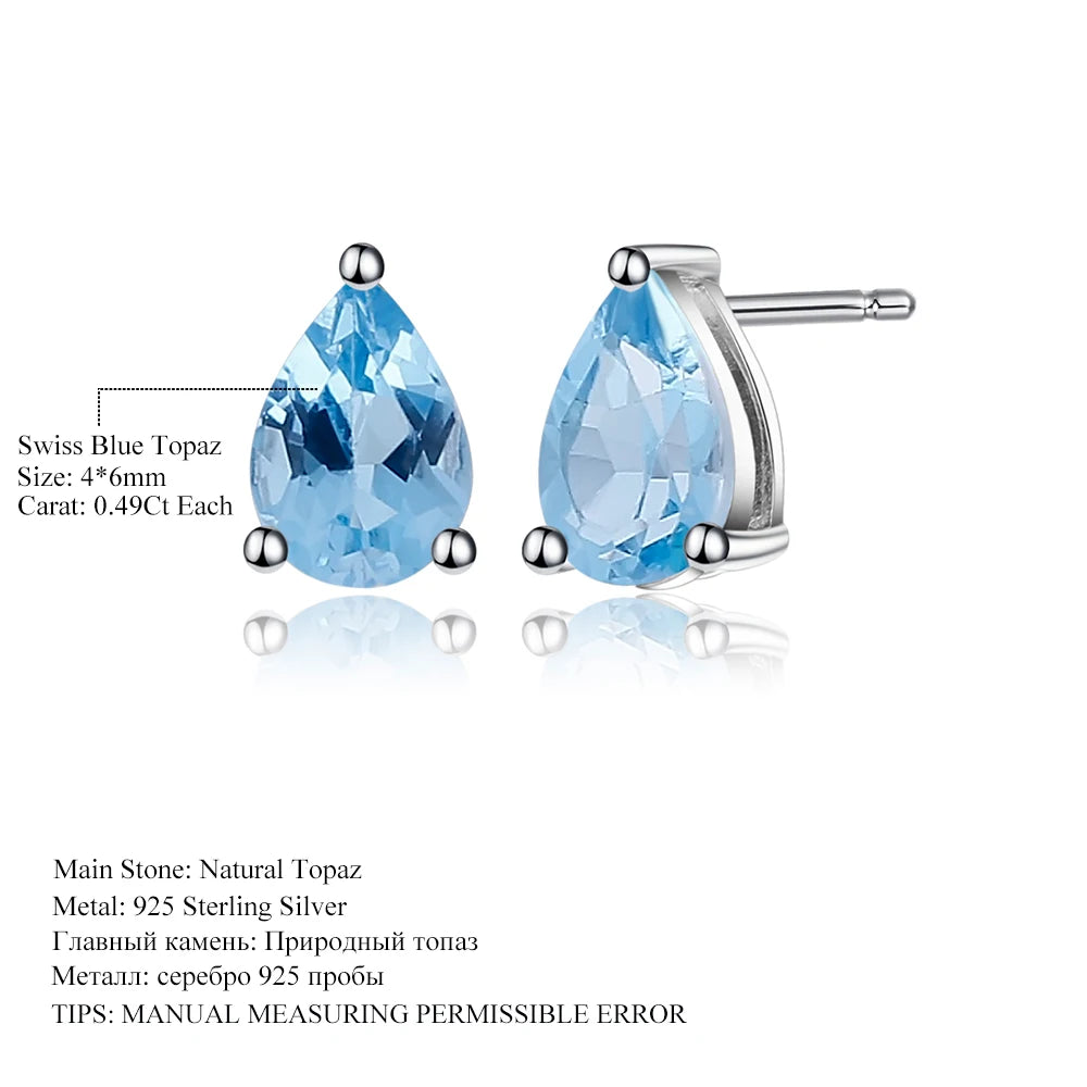 GEM'S BALLET Natural Swiss Blue Topaz Stud Earrings – Timeless Elegance