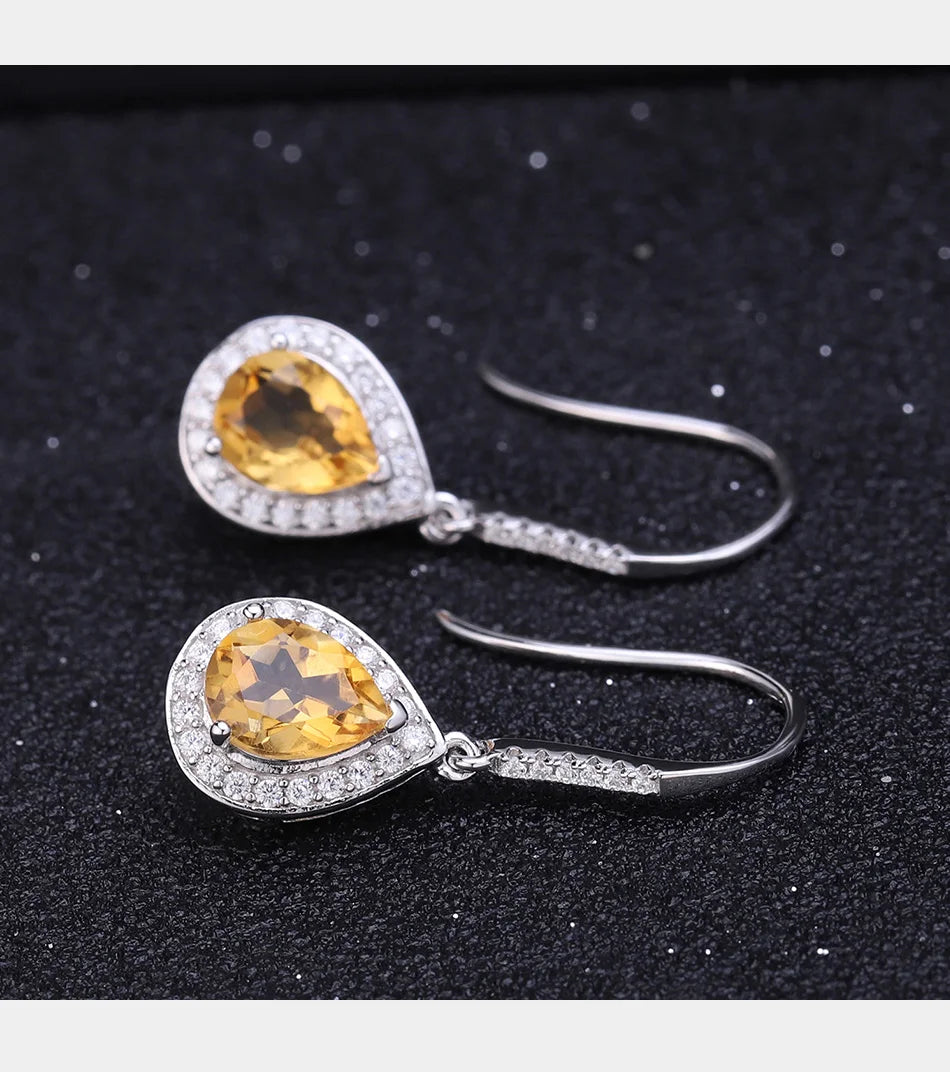 GEM'S BALLET 925 Sterling Silver Gemstone Water Drop Brincos 2.17Ct Natural Citrine Drop Earrings for Women Wedding Fine Jewelry