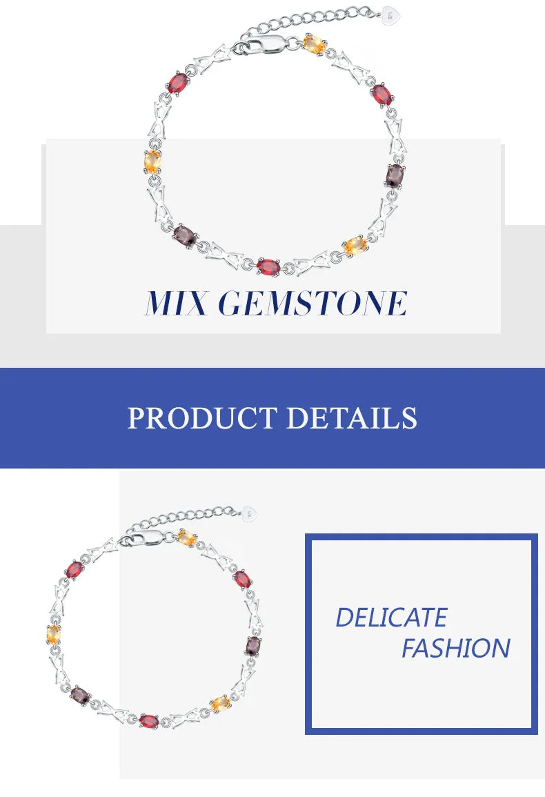 Gem's Ballet 925 Sterling Silver Gemstone Bracelet Natural Citrine Garnet SmokyQuartz Bracelets & Bangles For Women Fine Jewelry