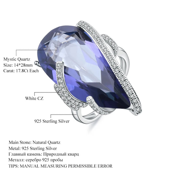 GEM'S BALLET 17.8Ct Natural Iolite Blue Mystic Quartz Gemstone Ring – A Stunning Cocktail Piece