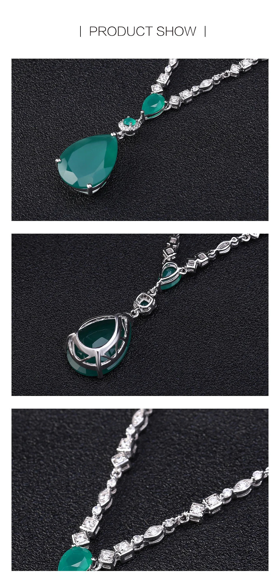 GEM'S BALLET 925 Sterling Silver Green Agate Pendant – Timeless Elegance