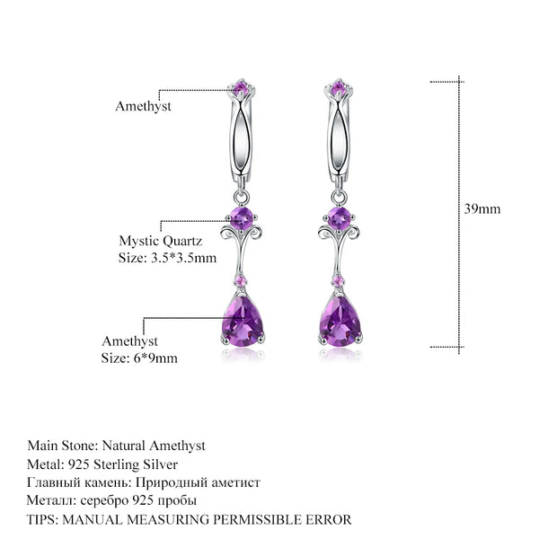 Gem's Ballet 2.87Ct Natural Purple Amethyst Drop Earring 925 Sterling Silver Flower Vintage Earrings For Women Fine Jewelry