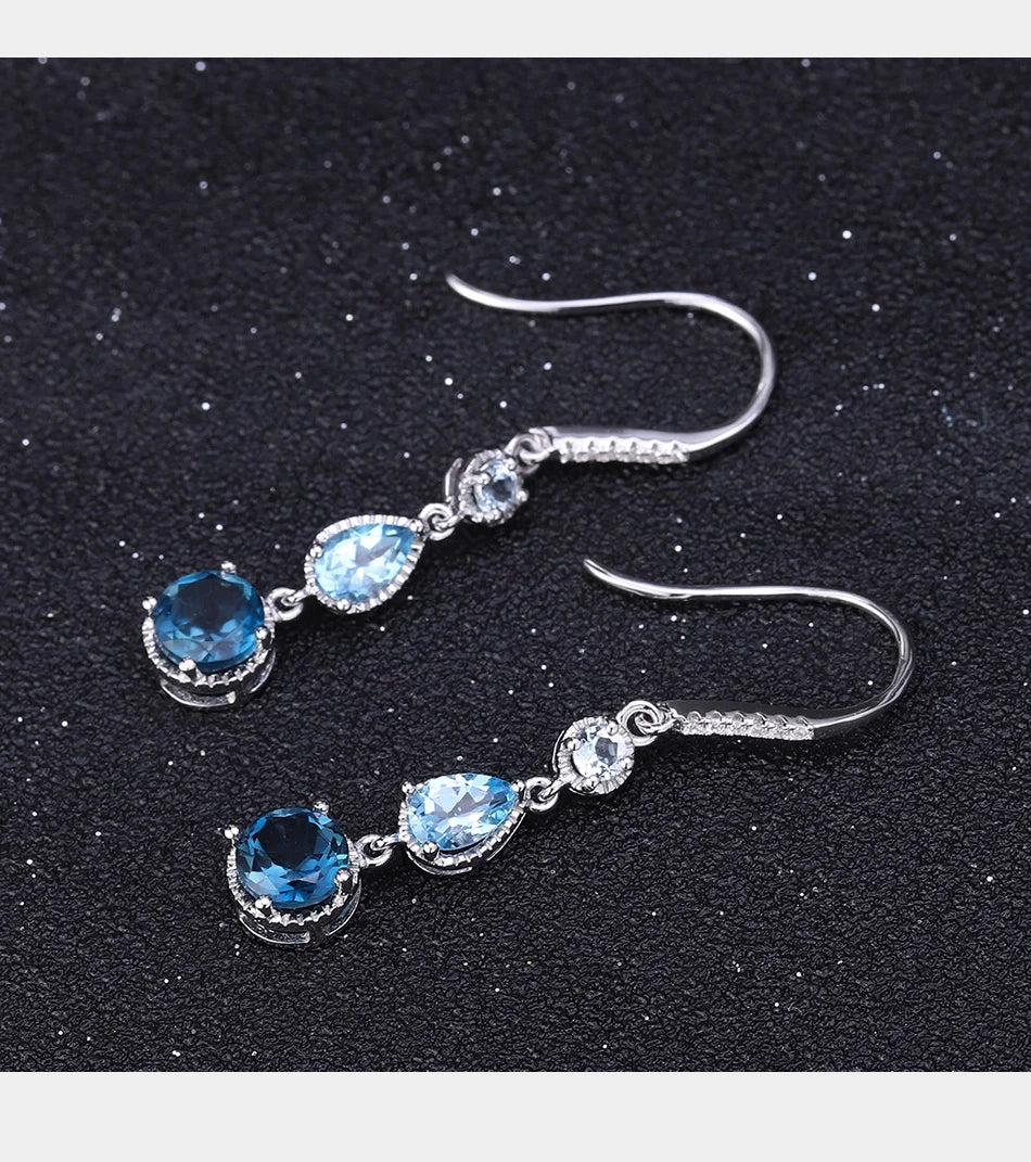 GEM'S BALLET Natural London Blue Topaz Dangle Earrings Gemstone Jewelry 925 Sterling Silver Elegant Earrings for Women Wedding