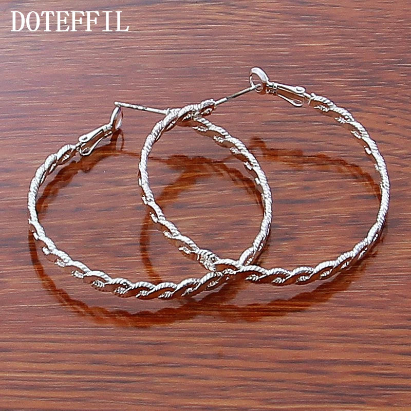 DOTEFFIL 925 Sterling Silver Big 50mm Hoop Earrings For Woman Wedding Engagement Party Fashion Charm Jewelry