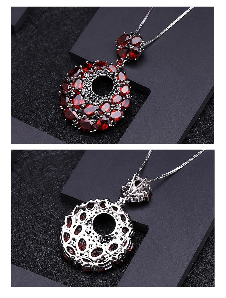 GEM'S BALLET Natural Red Garnet Gemstone Vintage 925 Sterling Sliver Pendant Necklace For Women Gift Party Jewelry