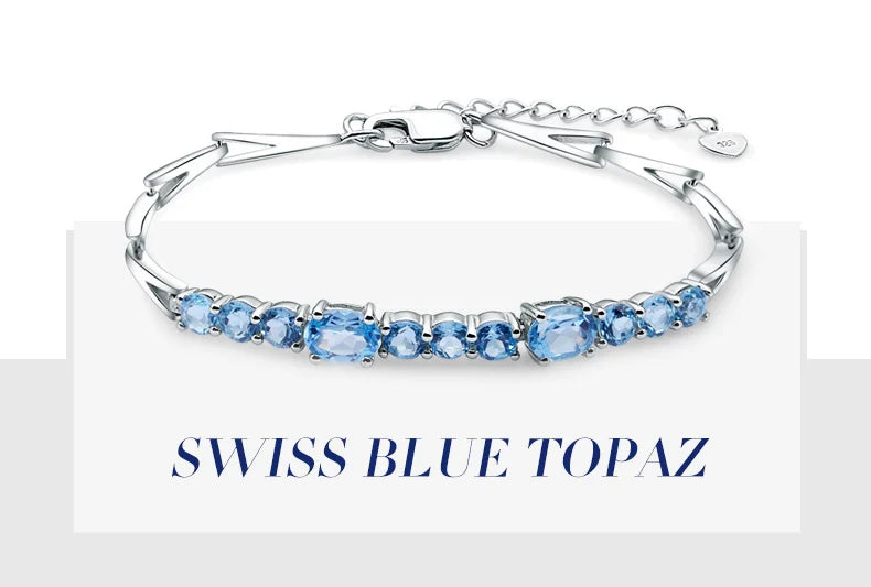 GEM'S BALLET Classic 925 Sterling Silver 4.94Ct Round Natural Swiss Blue Topaz Tennis Link Bracelet For Women Soild Fine Jewelry