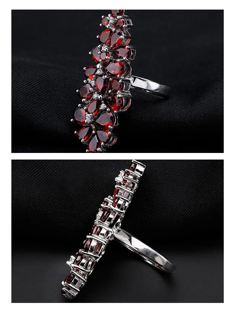 Natural Red Garnet Gemstone 925 Sterling Silver Cocktail Ring