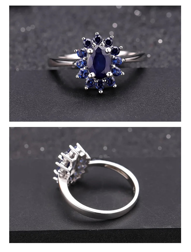 Natural Blue Sapphire 925 Silver Ring Gold