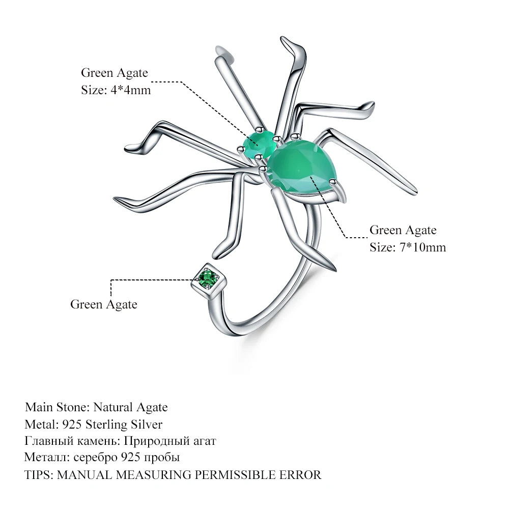 GEM'S BALLET Green Agate Spider Ring