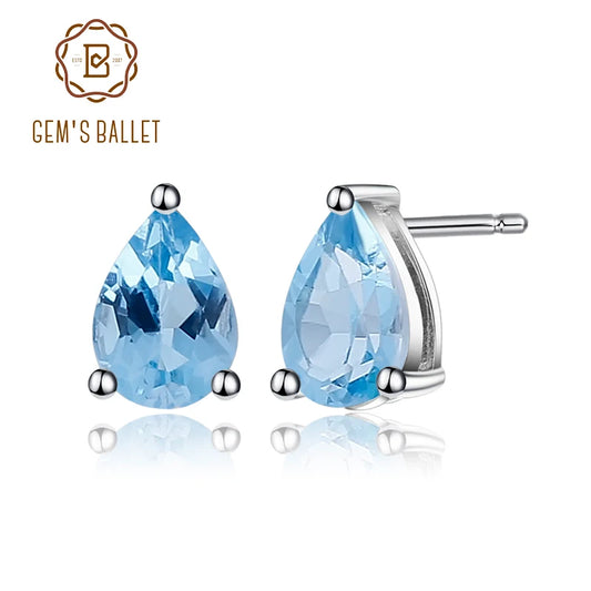 GEM'S BALLET Natural Swiss Blue Topaz Stud Earrings – Timeless Elegance