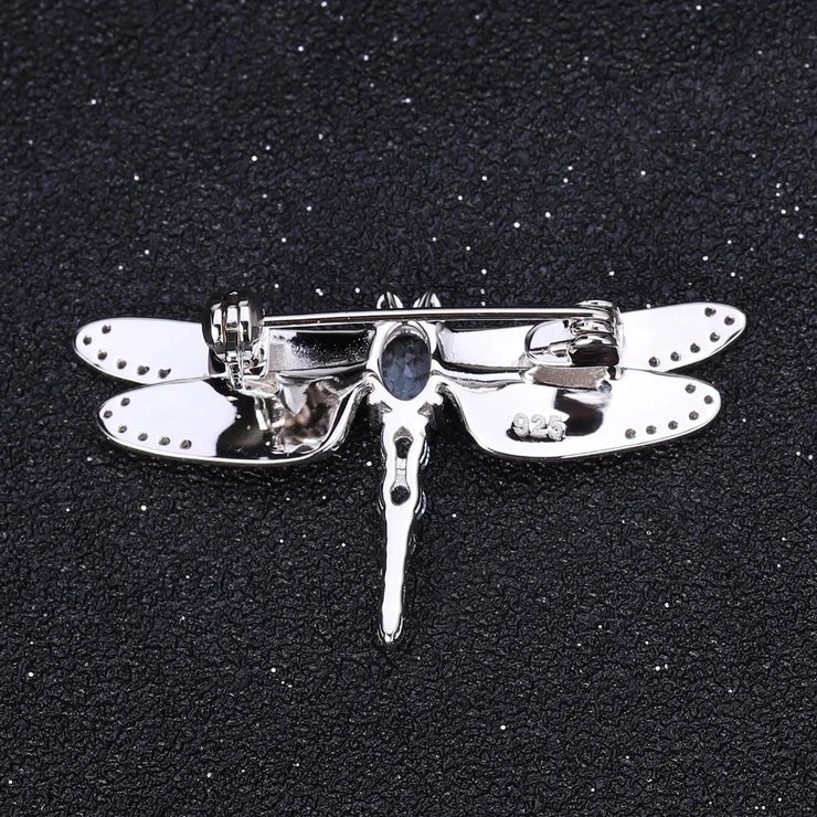 GEM'S BALLET 1.41Ct Natural Sky Blue Topaz Brooch 925 Sterling Sliver Handmade Design Dragonfly Brooches For Women Fine Jewelry