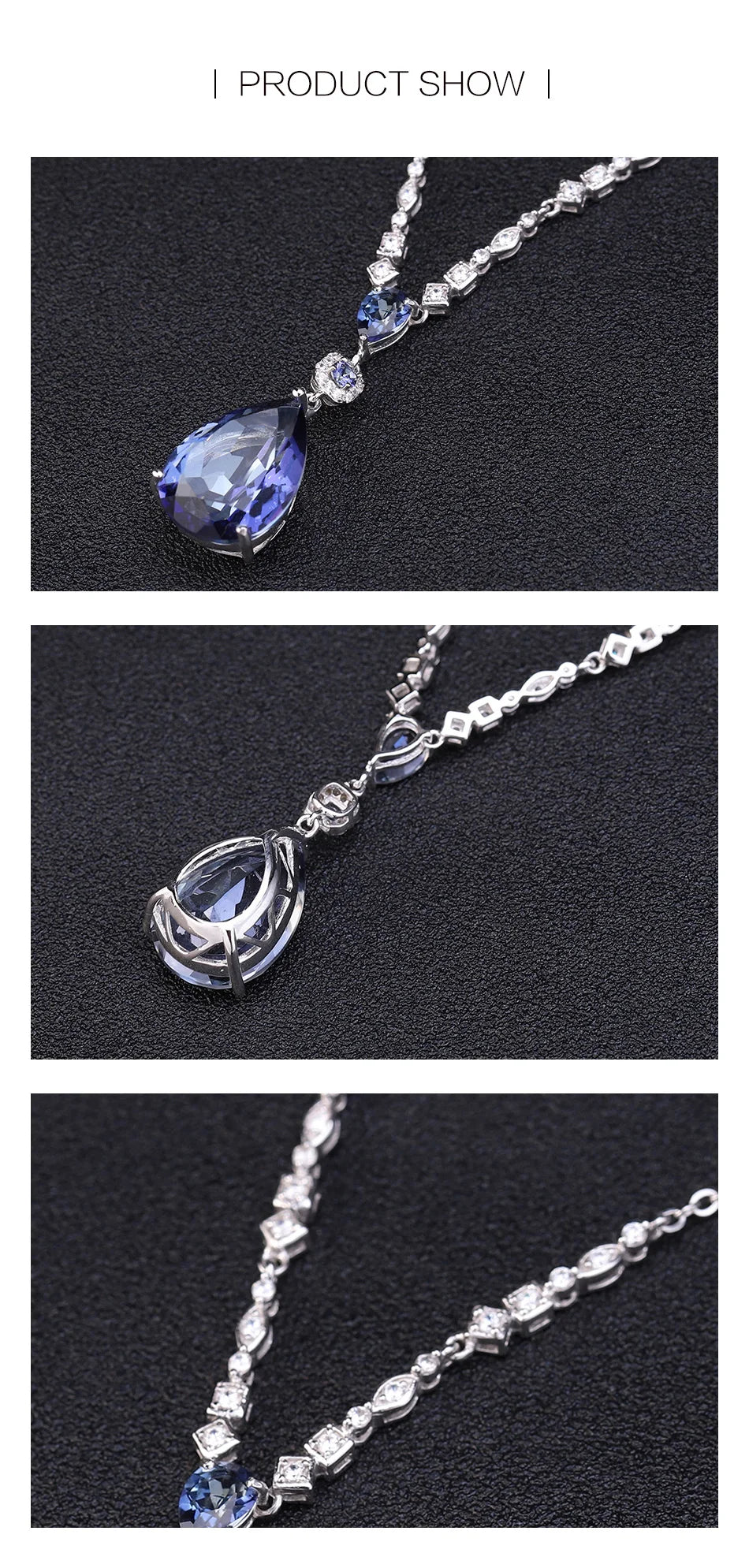 GEM'S BALLET 925 Sterling Silver Jewelry 10.68C Natural Iolite Blue Mystic Quartz Pendant Water Drop Necklace for Women Wedding