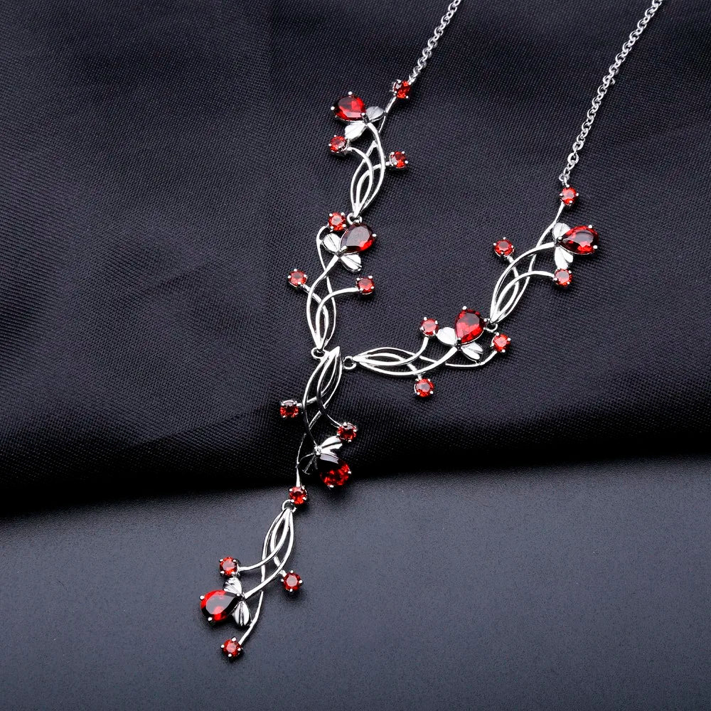 Gem's Ballet 8.08ct Natural Red Garnet Gemstone Necklaces For Women Wedding 925 Sterling Silver Romantic Necklace Fine Jewelry