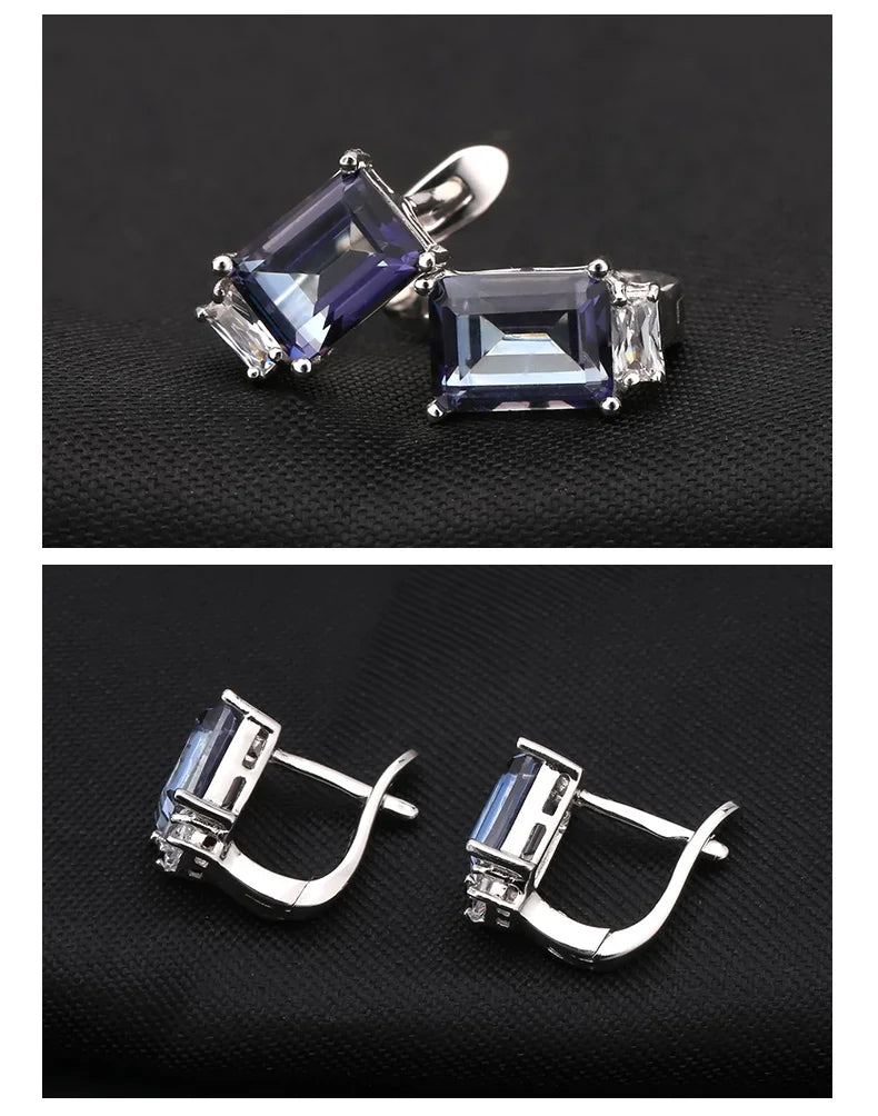 GEM'S BALLET Natural Iolite Blue Mystic Quartz Gemstone Earrings Ring Set Pure 925 Sterling Silver Fine Jewelry Sets For Women