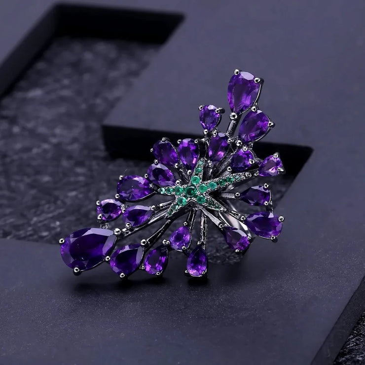 GEM'S BALLET 6.18Ct Amethyst Sterling Silver Ring – Vintage Gothic Elegance