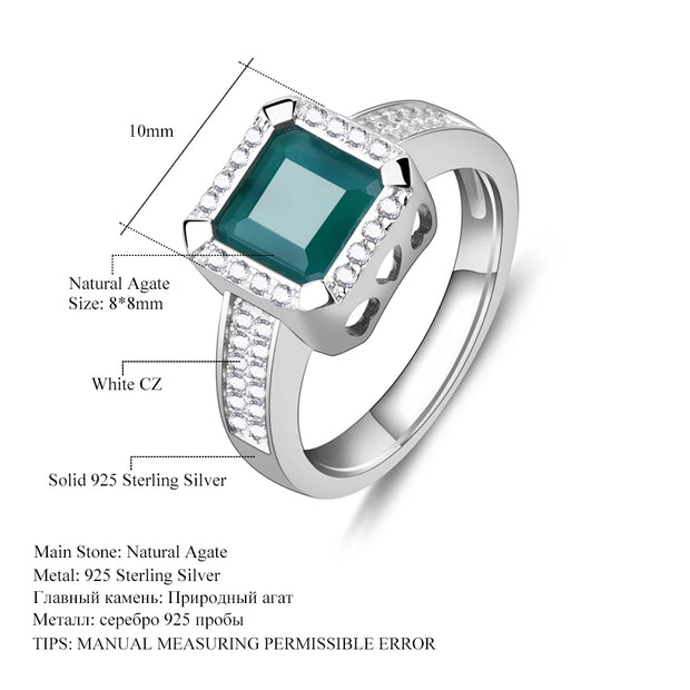 GEM'S BALLET Art Deco Onyx Ring with 2.2Ct Natural Green Agate – Vintage Elegance