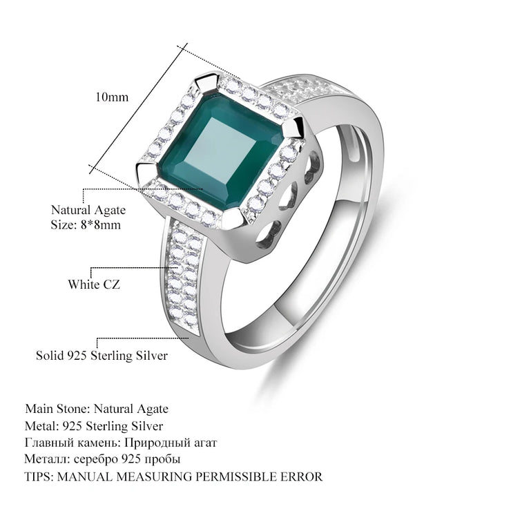 GEM'S BALLET Art Deco Onyx Ring with 2.2Ct Natural Green Agate – Vintage Elegance
