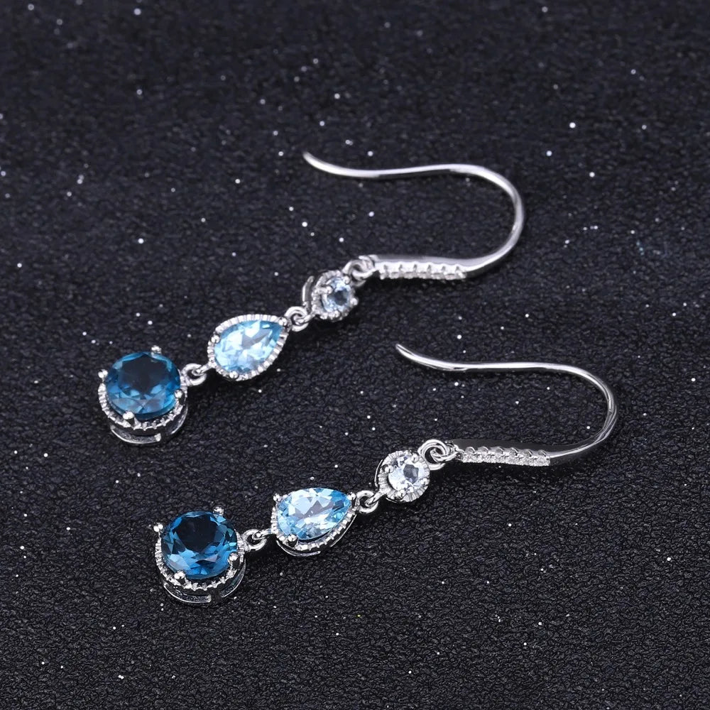 GEM'S BALLET Natural London Blue Topaz Dangle Earrings Gemstone Jewelry 925 Sterling Silver Elegant Earrings for Women Wedding