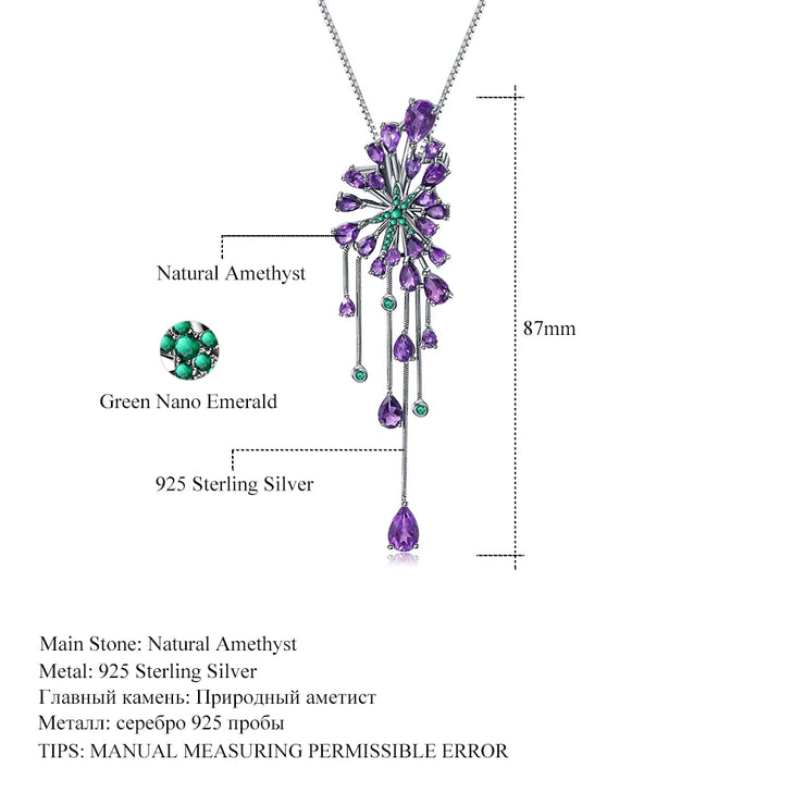 GEM'S BALLET 8.88Ct Natural Amethyst Vintage Gothic Punk 925 Sterling Sliver Gemstone Pendant Necklace For Women Party Jewelry