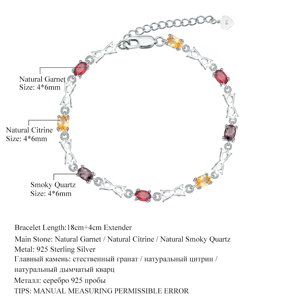 Gem's Ballet 925 Sterling Silver Gemstone Bracelet Natural Citrine Garnet SmokyQuartz Bracelets & Bangles For Women Fine Jewelry