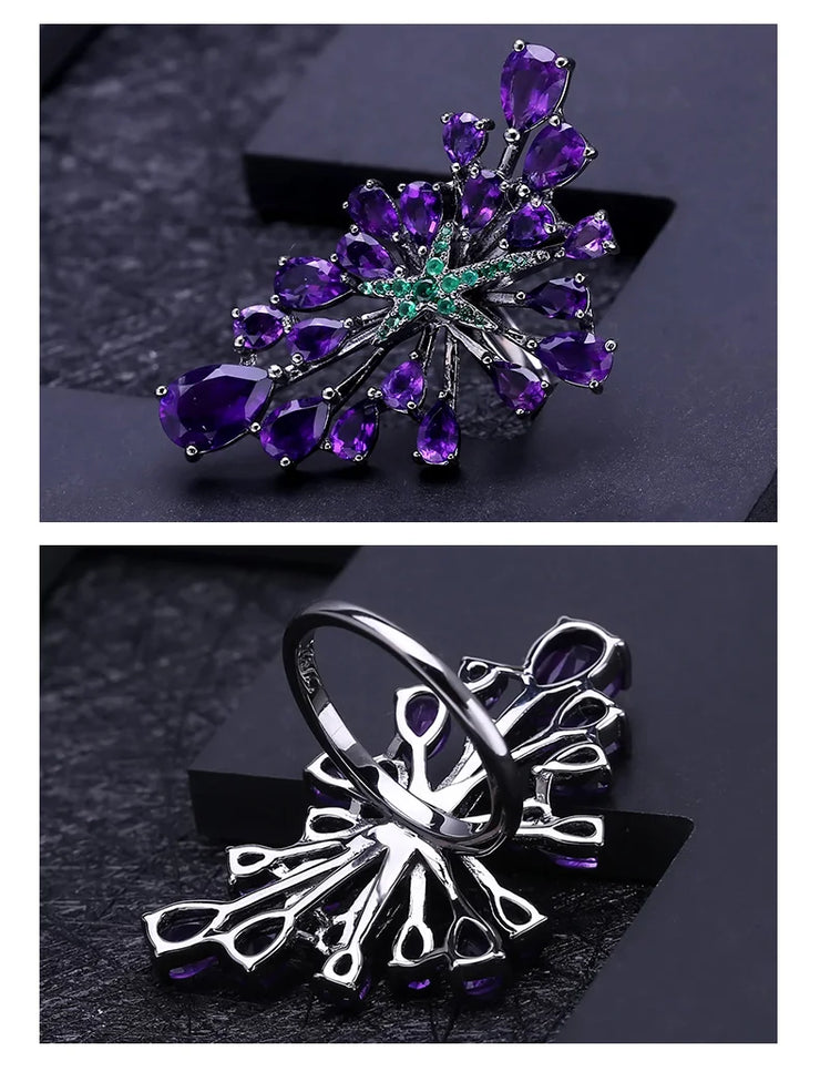 GEM'S BALLET 6.18Ct Amethyst Sterling Silver Ring – Vintage Gothic Elegance