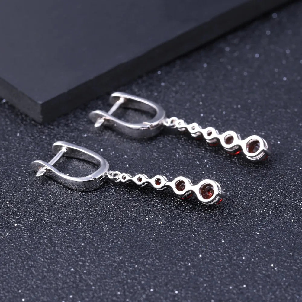 Natural Red Garnet Gemstone Drop Earrings Genuine Pure 925 Sterling Silver