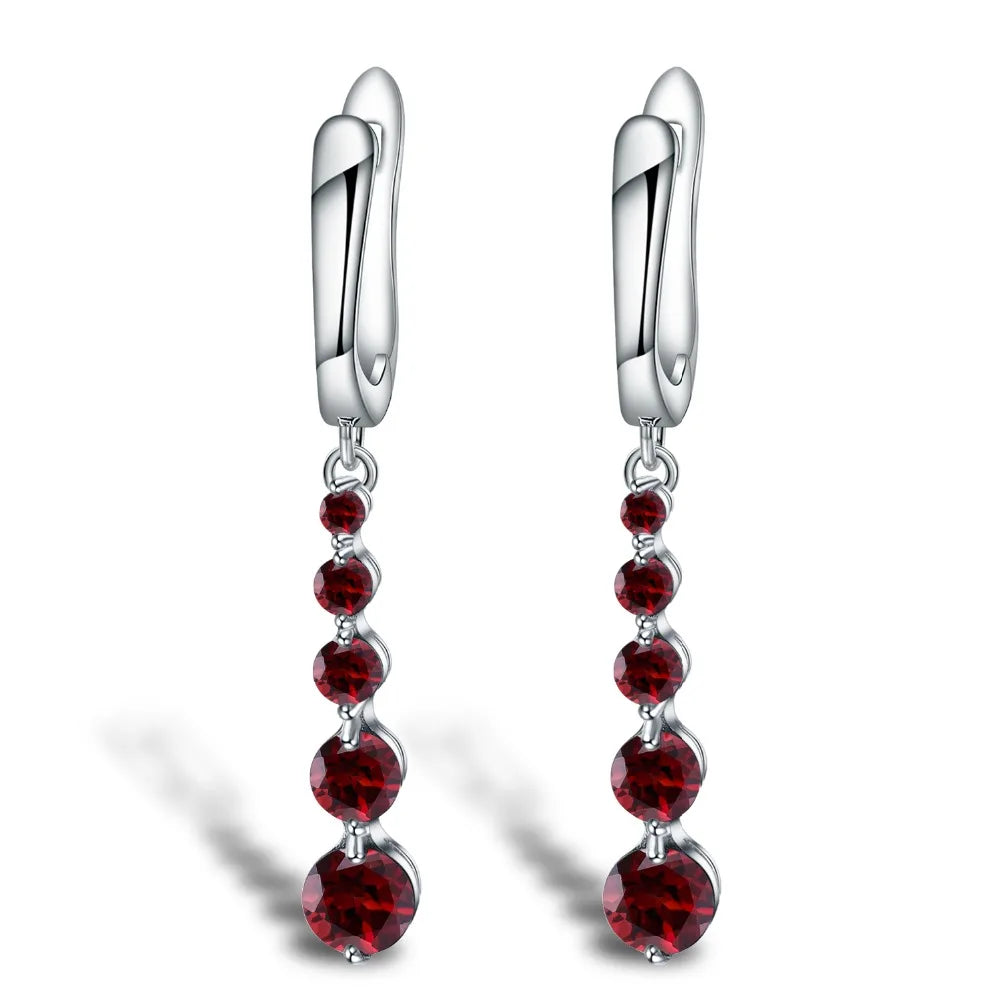 Natural Red Garnet Gemstone Drop Earrings Genuine Pure 925 Sterling Silver