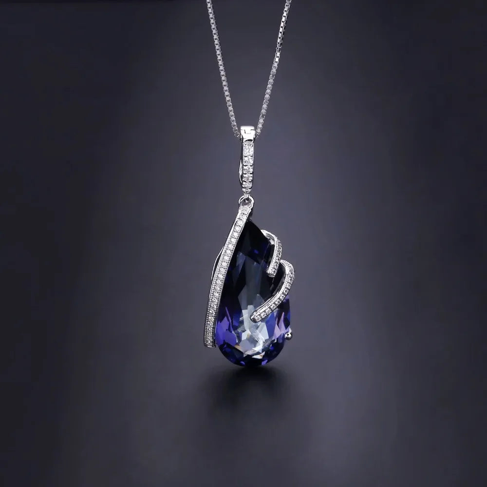 Natural Iolite Blue Mystic Quartz 925 Sterling Silver Necklace Pendant