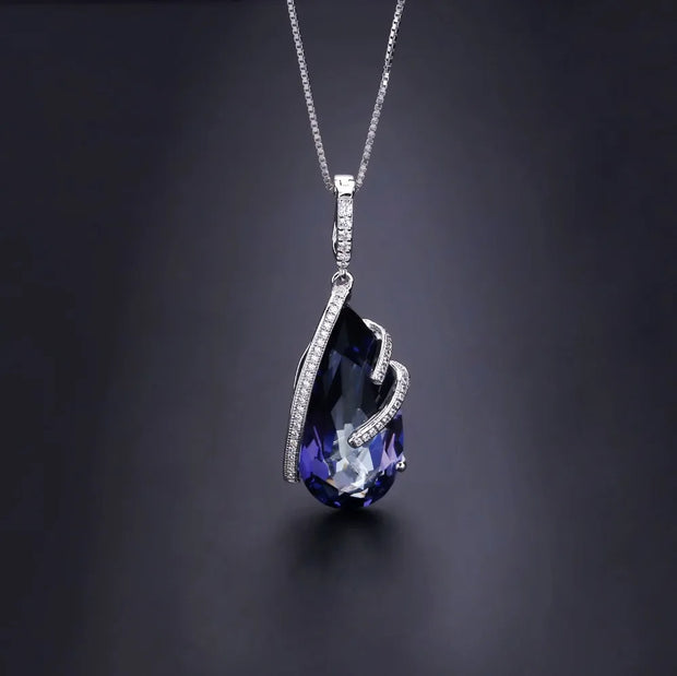 GEM'S BALLET 17.8Ct Natural Iolite Blue Mystic Quartz 925 Sterling Silver Vintage Necklaces & Pendants For Women Fine Jewelry