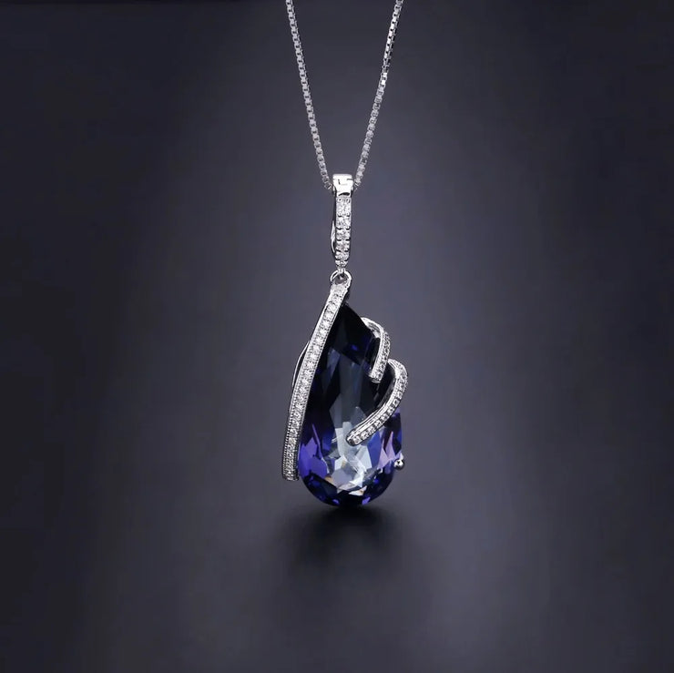 GEM'S BALLET 17.8Ct Natural Iolite Blue Mystic Quartz 925 Sterling Silver Vintage Necklaces & Pendants For Women Fine Jewelry