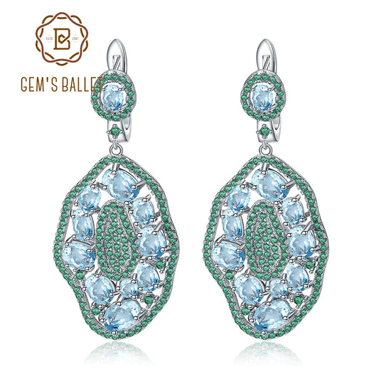 GEM'S BALLET 7.74Ct Natural Sky Blue Topaz Hyperbole Earrings 925 Sterling Sliver Gemstone Vintage Drop Earrings For Women Party