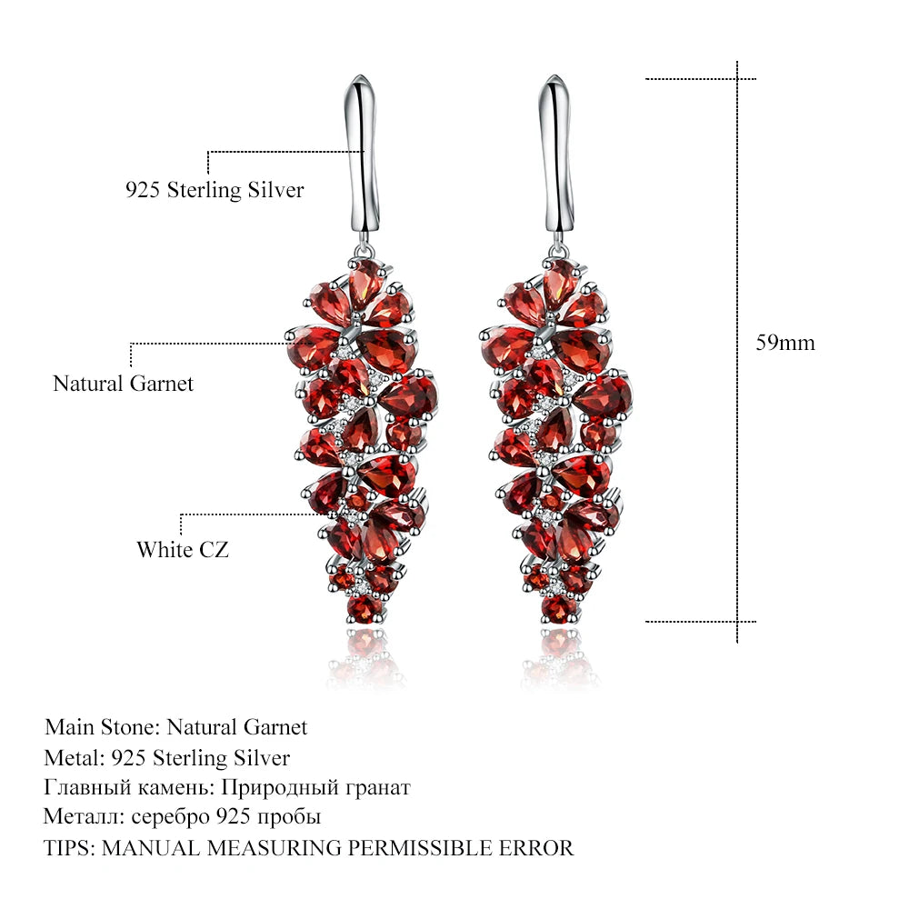 Natural Red Garnet Gemstone 925 Sterling Silver Drop Earrings