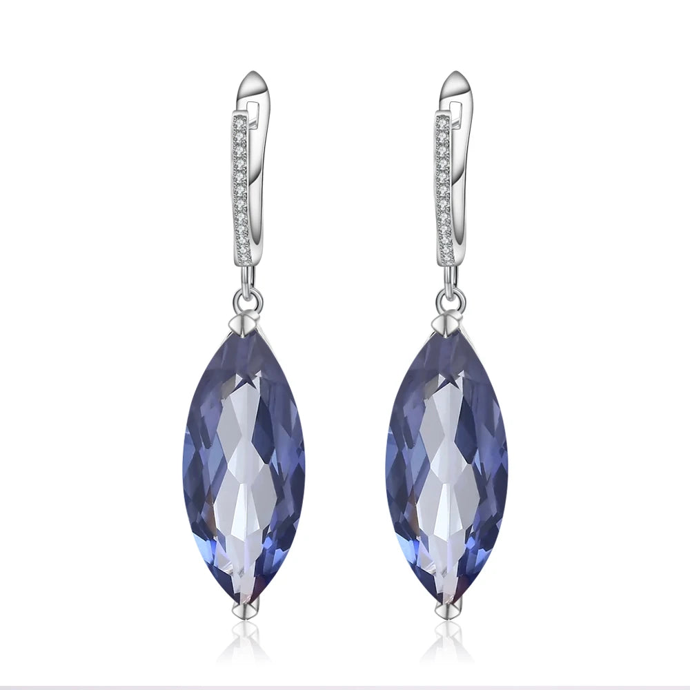 Marquise Natural Iolite Blue Mystic Quartz Drop Earrings 925 Sterling Silver