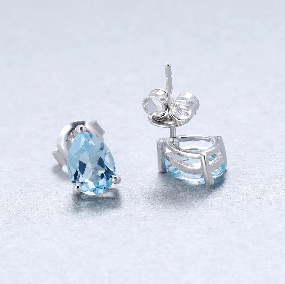 GEM'S BALLET Natural Swiss Blue Topaz Stud Earrings – Timeless Elegance