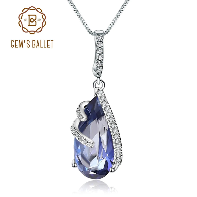 Natural Iolite Blue Mystic Quartz 925 Sterling Silver Necklace Pendant