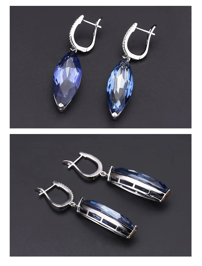 Marquise Natural Iolite Blue Mystic Quartz Drop Earrings 925 Sterling Silver