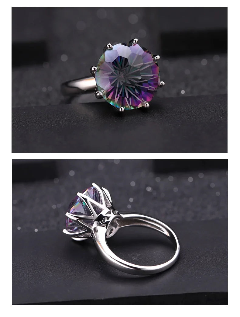 GEM'S BALLET Classic Natural Rainbow Mystic Quartz Ring 925 Sterling Silver For Women Wedding Engagement Rings Fine Jewelry