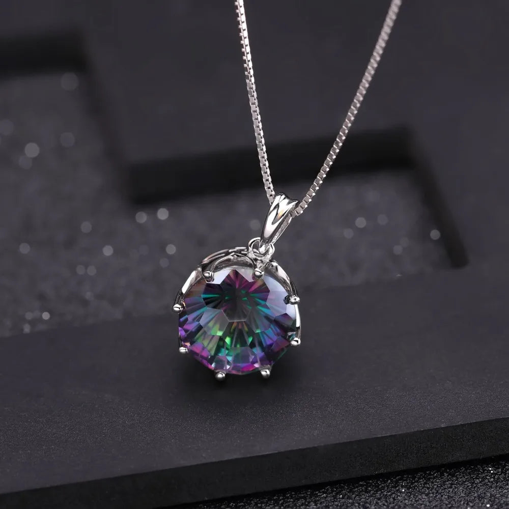 GEM'S BALLET Classic 9.64Ct Natural Rainbow Mystic Quartz Gemstone Pendant Necklace For Women 925 Sterling Silver Fine Jewelry