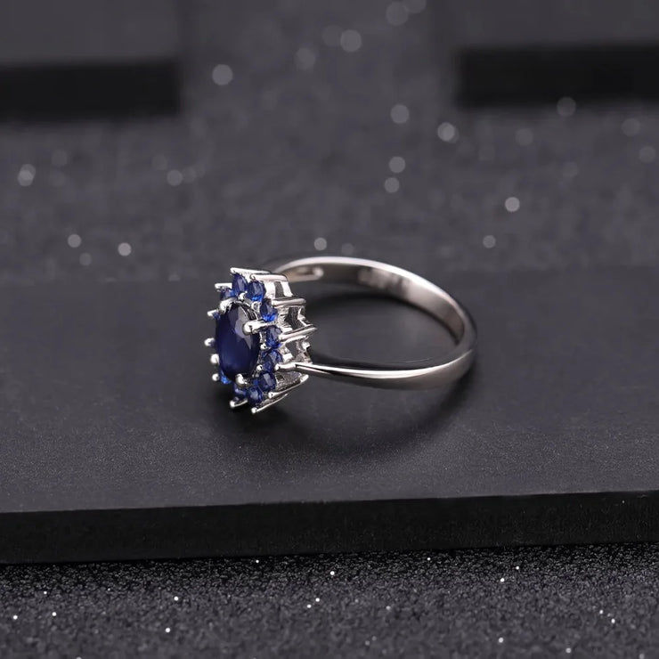 Gem's Ballet 1.89Ct Blue Sapphire Flower Ring – Vintage Elegance